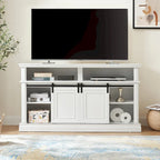Meuble TV blanc antique de 58 po avec portes coulissantes et rangement, convient aux téléviseurs jusqu'à 65 po