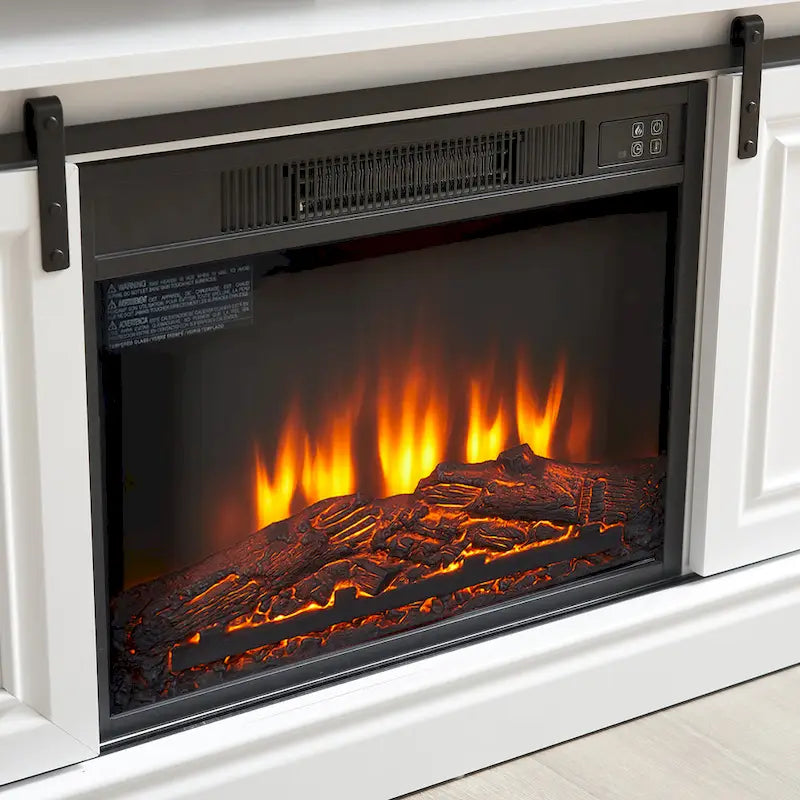 Meuble TV blanc antique de 58 po avec portes coulissantes et rangement, convient aux téléviseurs jusqu'à 65 po