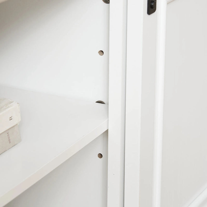 Meuble TV blanc antique de 58 po avec portes coulissantes et rangement, convient aux téléviseurs jusqu'à 65 po