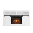 Meuble TV blanc antique de 58 po avec portes coulissantes et rangement, convient aux téléviseurs jusqu'à 65 po