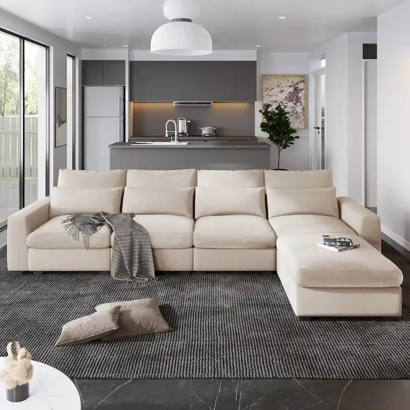 Canapé d'angle modulable gris clair avec méridienne réversible, 3-4 places