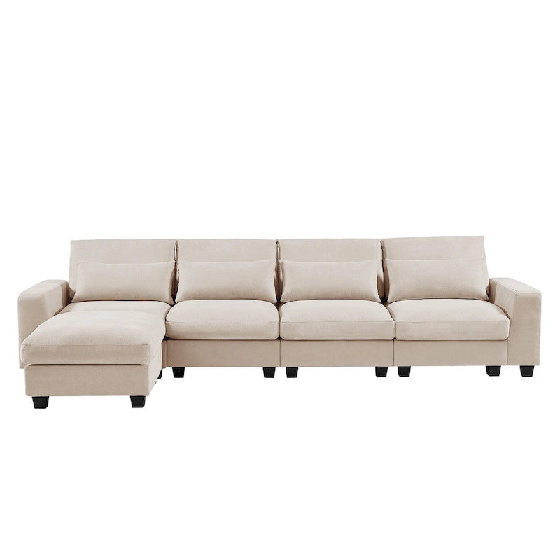 Canapé d'angle modulable gris clair avec méridienne réversible, 3-4 places