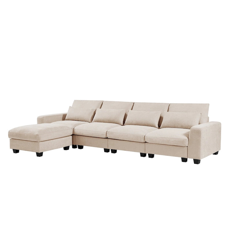 Canapé d'angle modulable gris clair avec méridienne réversible, 3-4 places