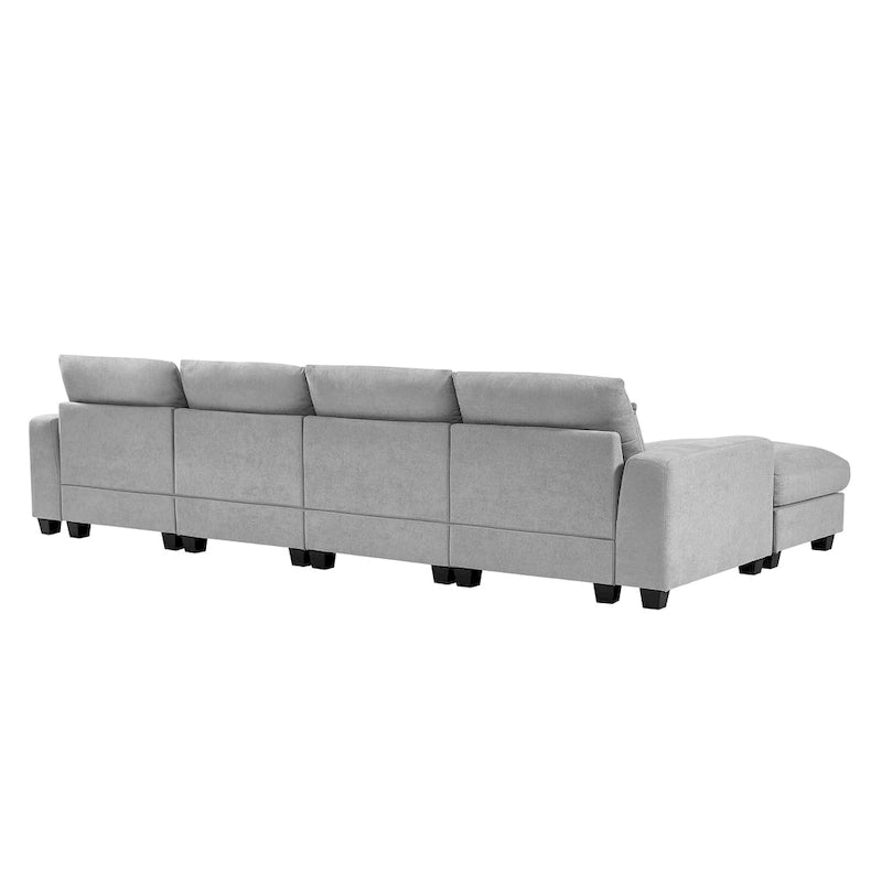 Canapé d'angle modulable gris clair avec méridienne réversible, 3-4 places