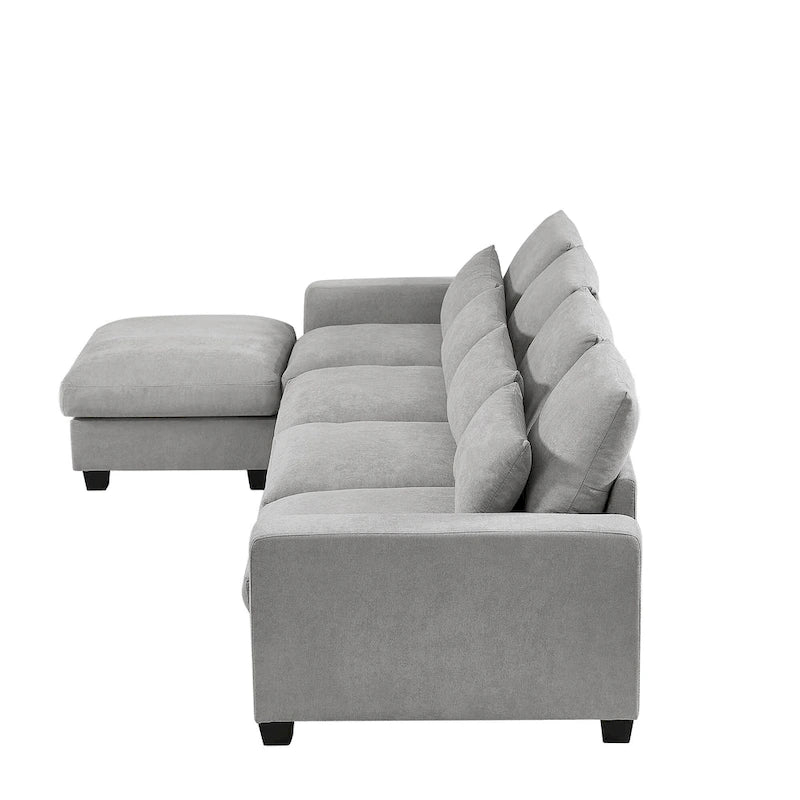 Canapé d'angle modulable gris clair avec méridienne réversible, 3-4 places