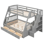 Lit superposé double/grand double gris/expresso/blanc avec escalier et tiroirs, 2 personnes