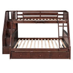 Lit superposé double/grand double gris/expresso/blanc avec escalier et tiroirs, 2 personnes