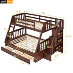 Lit superposé double/grand double gris/expresso/blanc avec escalier et tiroirs, 2 personnes