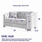 Canapé 2 places chesterfield en velours gris avec cloutage