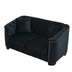 Canapé 2 places chesterfield en velours gris avec cloutage
