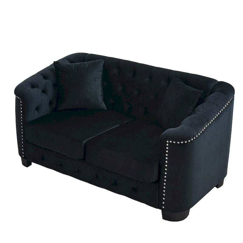 Canapé 2 places chesterfield en velours gris avec cloutage