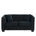 Canapé 2 places chesterfield en velours gris avec cloutage