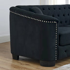 Canapé 2 places chesterfield en velours gris avec cloutage