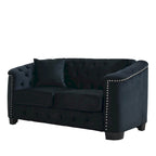Canapé 2 places chesterfield en velours gris avec cloutage
