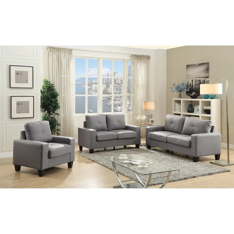 Canapé à accoudoirs droits en similicuir, 3 places – Disponible en 6 couleurs