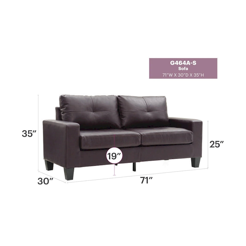 Canapé à accoudoirs droits en similicuir, 3 places – Disponible en 6 couleurs