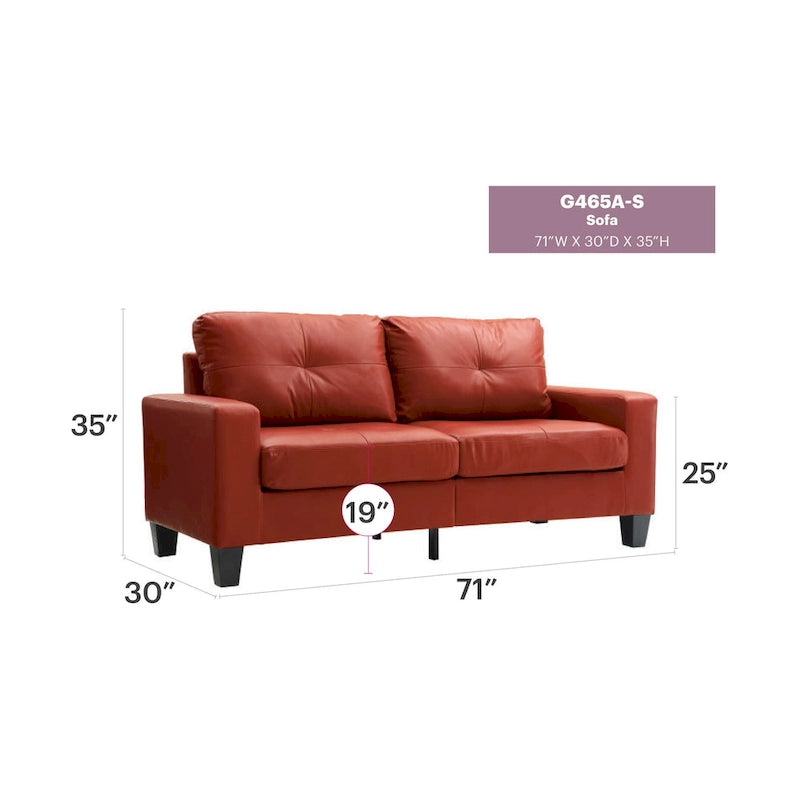 Canapé à accoudoirs droits en similicuir, 3 places – Disponible en 6 couleurs