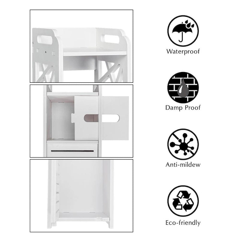 Meuble de rangement de salle de bain blanc fin avec tiroir, pour une personne