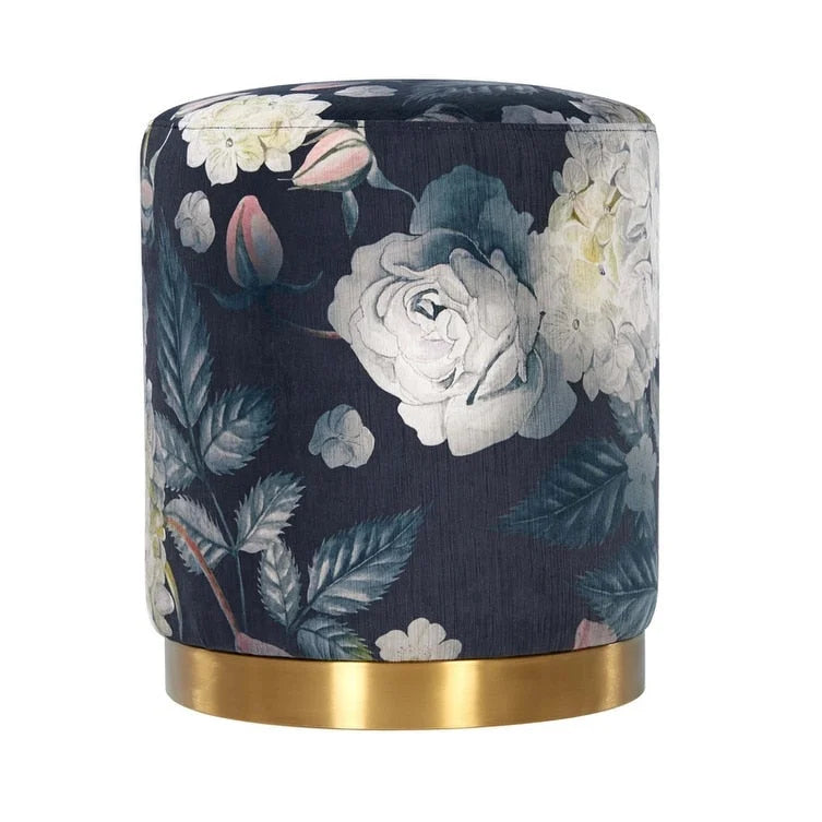 Pouffe/tabouret rond en velours floral multicolore, 1 personne