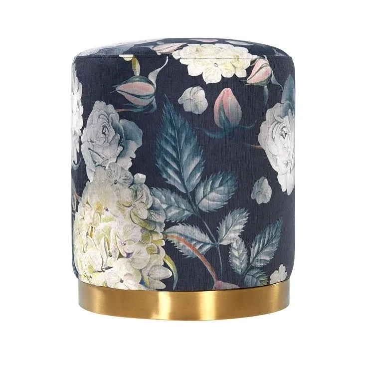 Pouffe/tabouret rond en velours floral multicolore, 1 personne