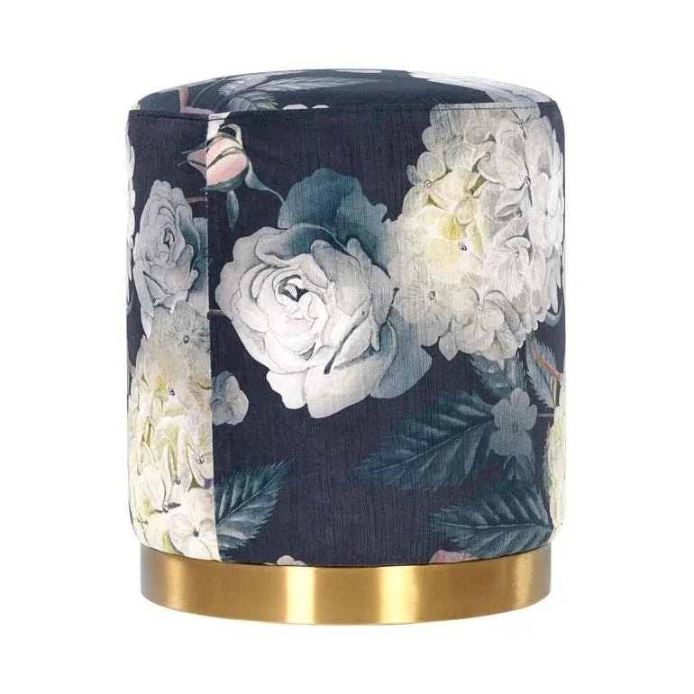 Pouffe/tabouret rond en velours floral multicolore, 1 personne