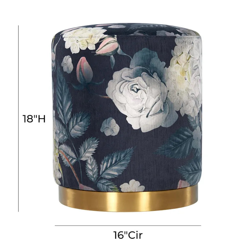 Pouffe/tabouret rond en velours floral multicolore, 1 personne