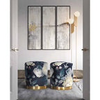 Pouffe/tabouret rond en velours floral multicolore, 1 personne