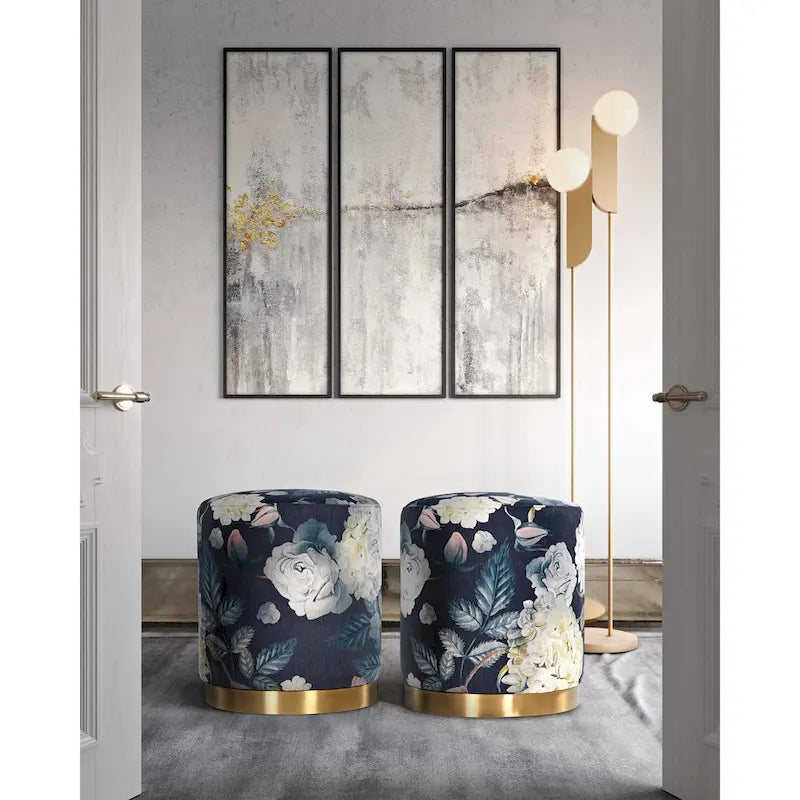 Pouffe/tabouret rond en velours floral multicolore, 1 personne