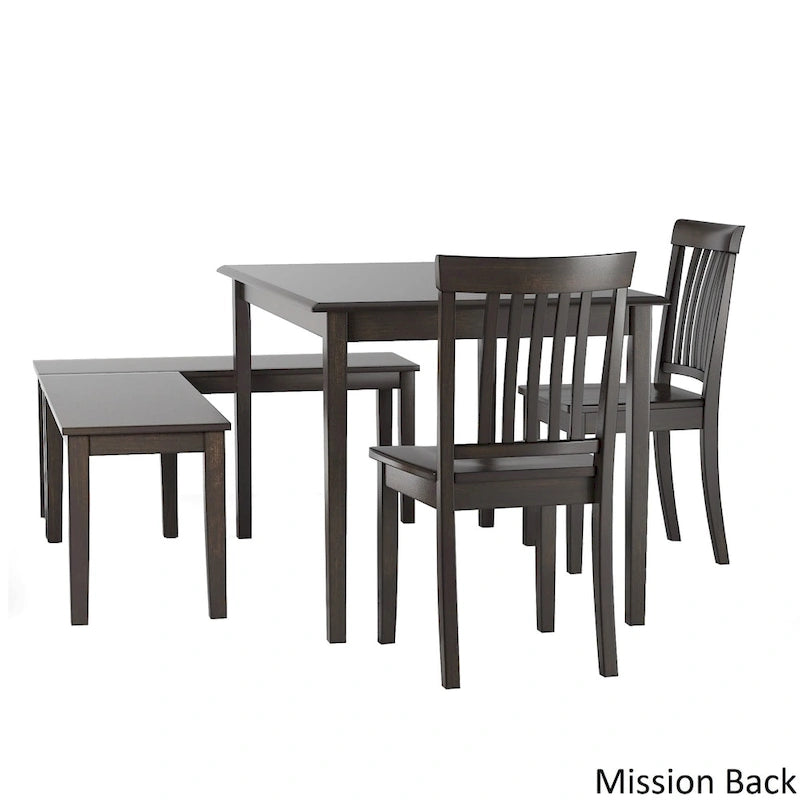 Ensemble de coin repas rectangulaire noir antique, avec dossier de chaise de style fenêtre/à lattes/mission/échelle, pour 4 à 6 personnes
