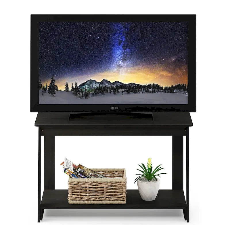 Meuble TV contemporain gris chêne français et espresso, convient aux téléviseurs jusqu'à 37 pouces