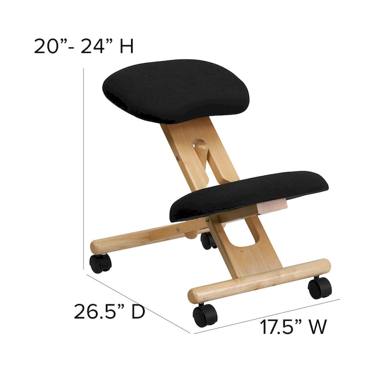 Chaise à genoux en tissu noir, monoplace, structure en bois