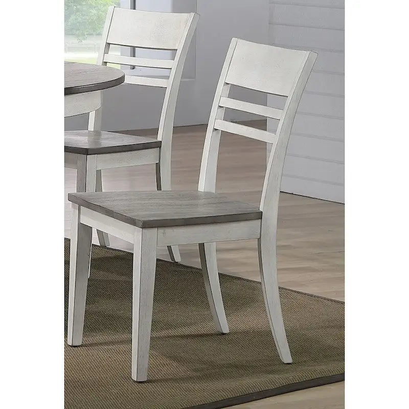 Ensemble de salle à manger rond gris et blanc, style dossier échelle, 4 places
