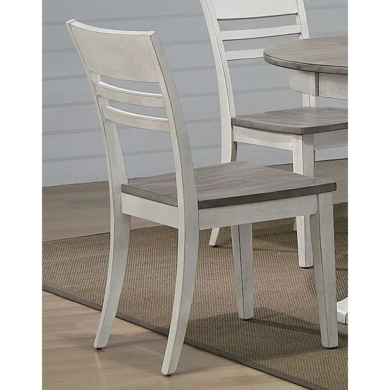 Ensemble de salle à manger rond gris et blanc, style dossier échelle, 4 places