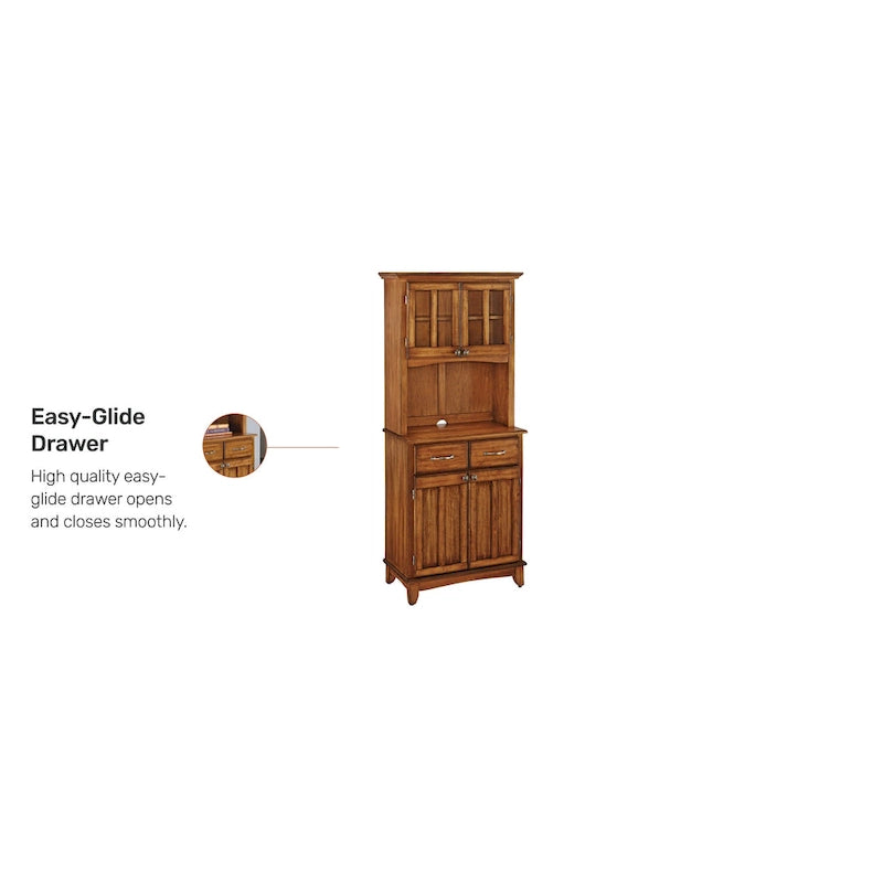 Buffet de rangement en bois finition chêne avec portes vitrées, assemblage par 1 personne