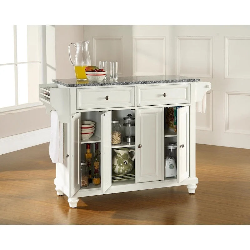 Îlot de cuisine fixe blanc avec plateau en granit, style traditionnel