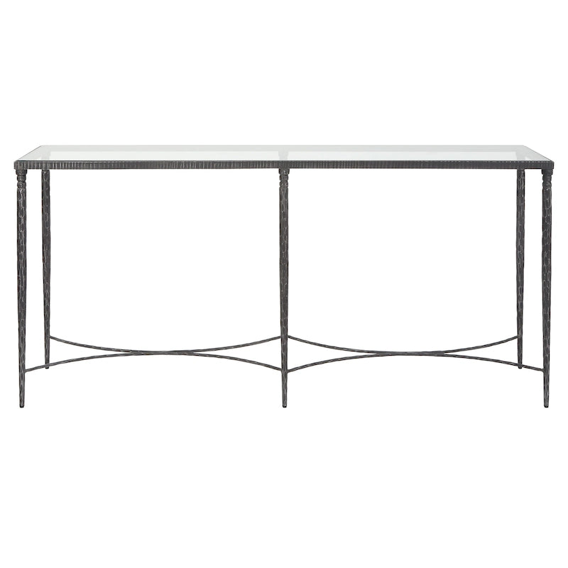 Console en fer noir et verre trempé, simple, 63L x 30H x 14P