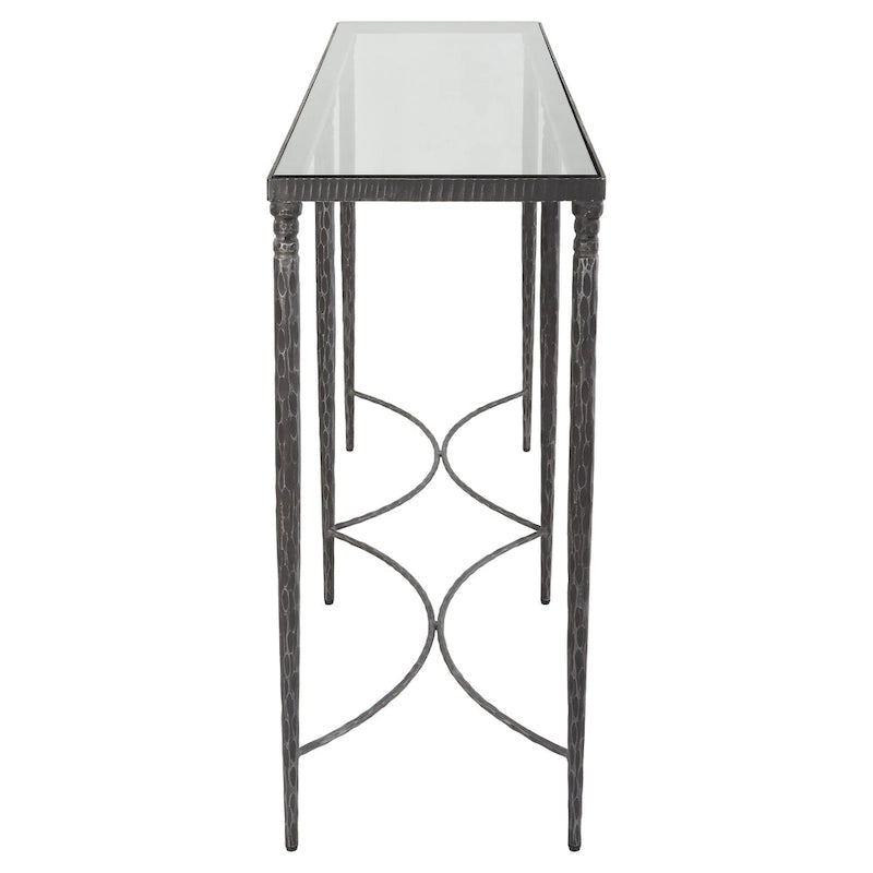 Console en fer noir et verre trempé, simple, 63L x 30H x 14P