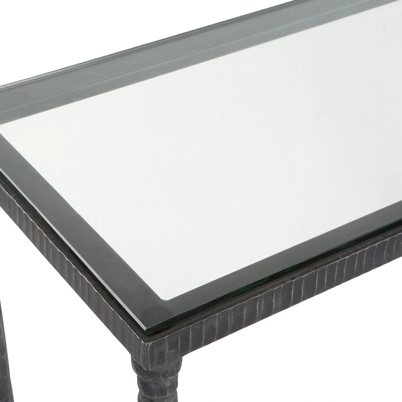 Console en fer noir et verre trempé, simple, 63L x 30H x 14P
