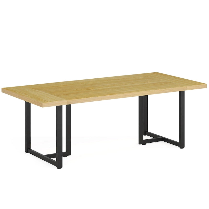 Bureau d'ordinateur rectangulaire de 70,9 po, érable/blanc/marron, pieds en métal, pour une personne