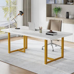 Bureau d'ordinateur rectangulaire de 70,9 po, érable/blanc/marron, pieds en métal, pour une personne