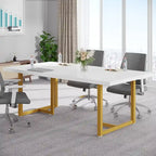 Bureau d'ordinateur rectangulaire de 70,9 po, érable/blanc/marron, pieds en métal, pour une personne