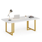 Bureau d'ordinateur rectangulaire de 70,9 po, érable/blanc/marron, pieds en métal, pour une personne