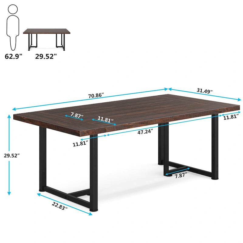 Bureau d'ordinateur rectangulaire de 70,9 po, érable/blanc/marron, pieds en métal, pour une personne