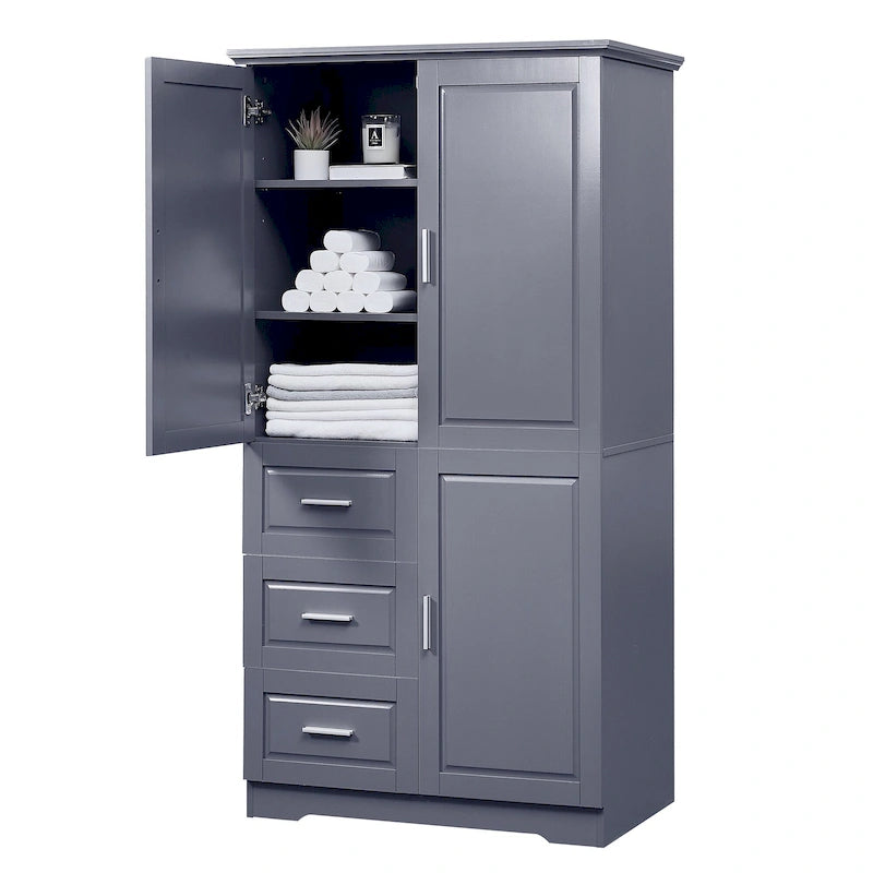 Meuble haut de rangement gris/blanc avec portes et tiroirs, simple