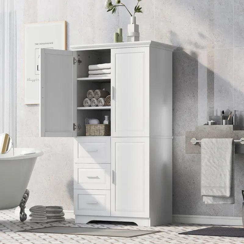 Meuble haut de rangement gris/blanc avec portes et tiroirs, simple