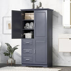 Meuble haut de rangement gris/blanc avec portes et tiroirs, simple