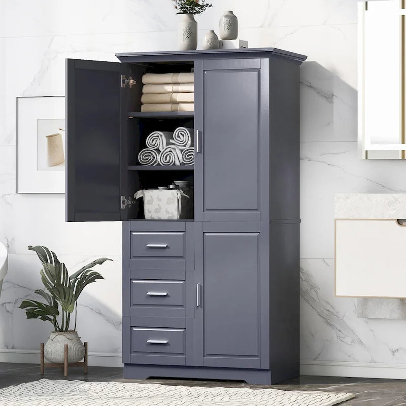 Meuble haut de rangement gris/blanc avec portes et tiroirs, simple