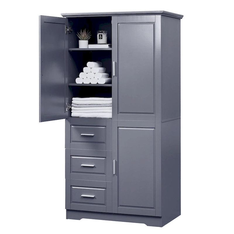 Meuble haut de rangement gris/blanc avec portes et tiroirs, simple