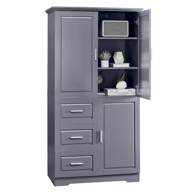 Meuble haut de rangement gris/blanc avec portes et tiroirs, simple