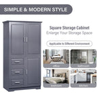 Meuble haut de rangement gris/blanc avec portes et tiroirs, simple
